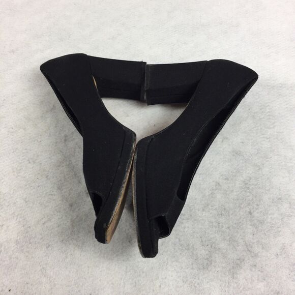 Vintage Saks Fifth Avenue Square Peep Toe Heels Size 8.5 M Black Block Pumps - Picture 3 of 8